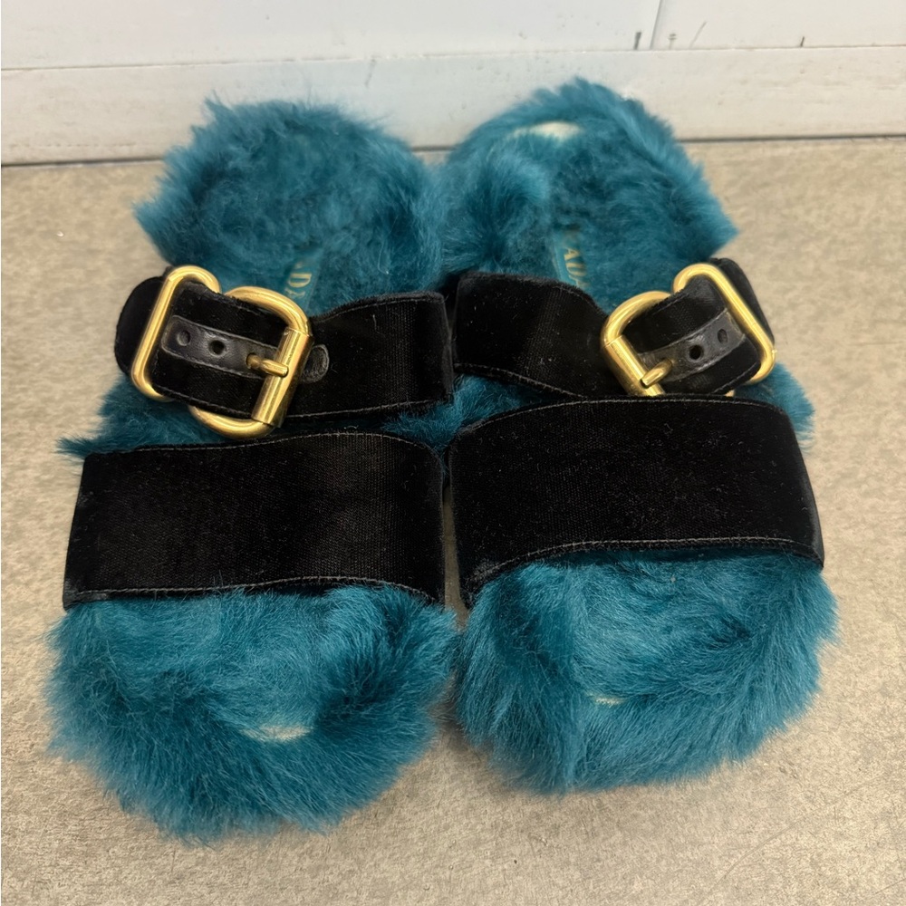 Prada 2017 Fur and Velvet Slide Sandals - Picture 2 of 9
